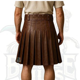 Men’s Brown Leather Kilt – Utility Pleated Kilt with Pockets